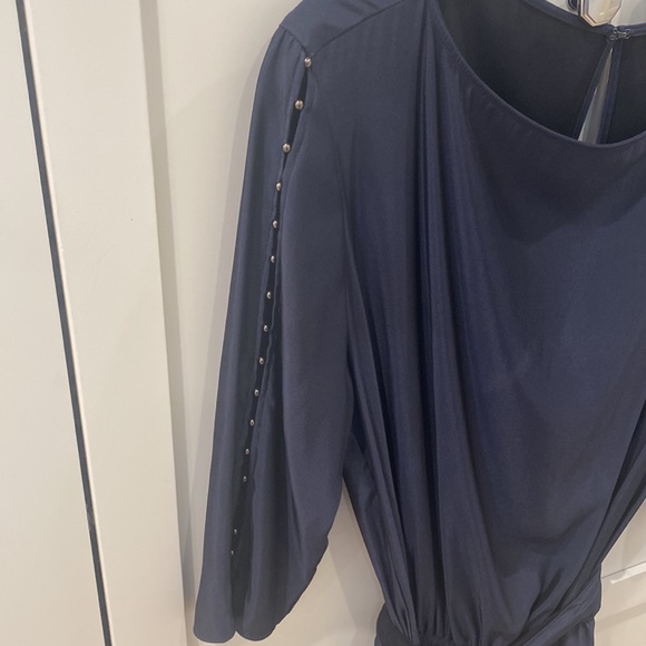 Ramy Brook New York M stud embellished navy mini-dress elastic waist tie belt - Picture 2 of 9